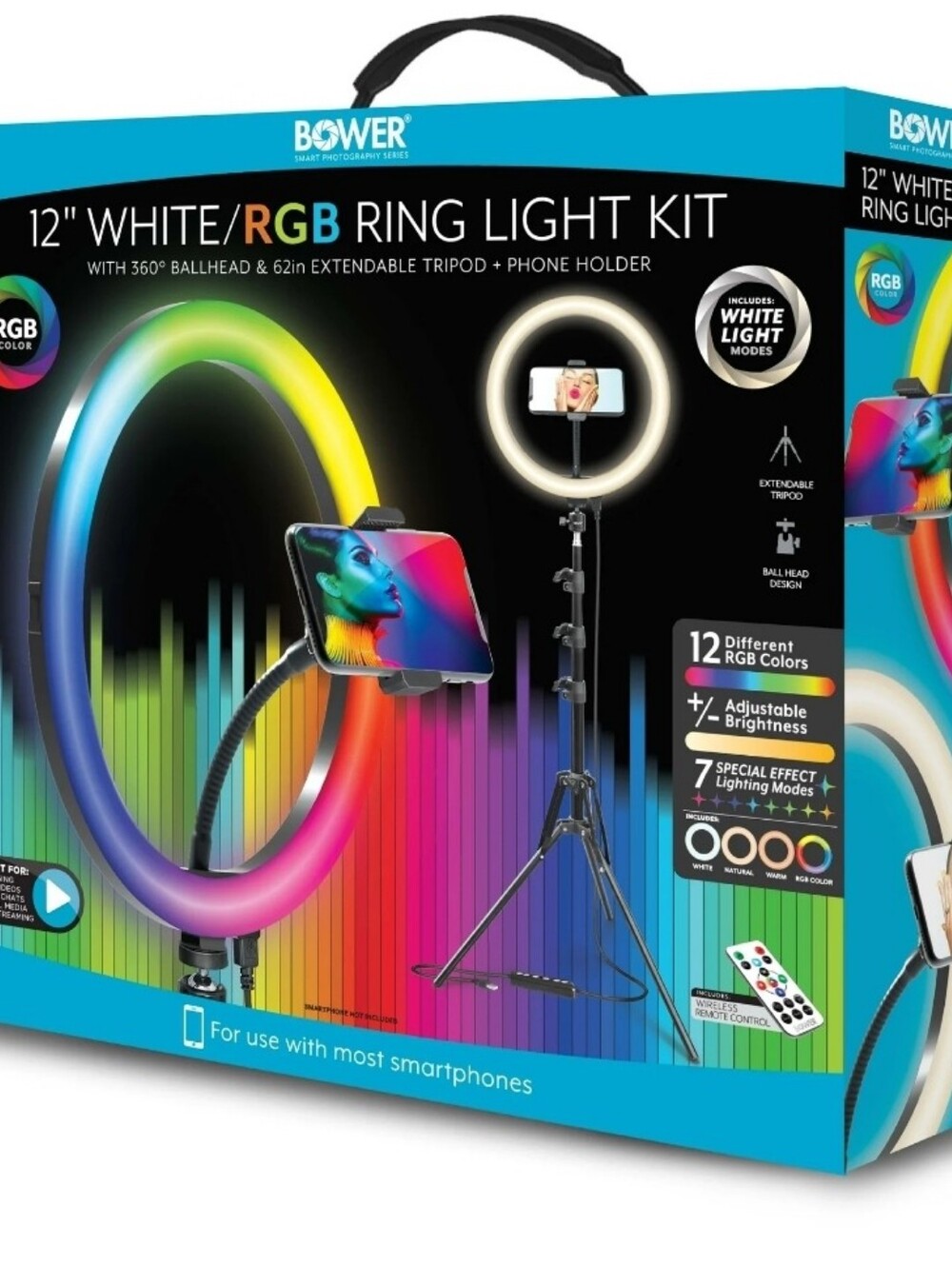 Ringlight Bower 12" Ring With 360° Rotation Ballhead For Phone Multiple Light